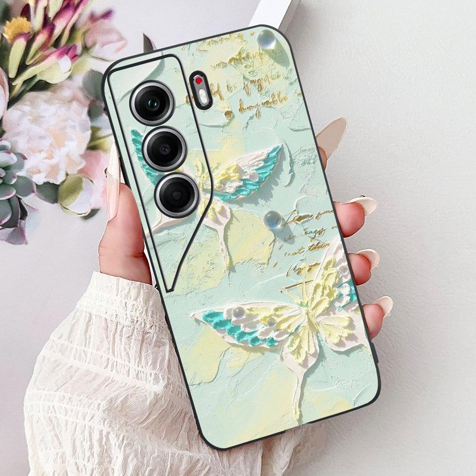 For Tecno Camon 40 Pro 4G Camon40 Elegant Floral Cat Phone Case For Camon 40 40Pro 4G CM6 CM5 Black Silicone Soft Cases Bumpers