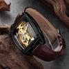 Reloj Mecánico Automático Transparente Hombre Steampunk Esqueleto Engranaje de Lujo Cuerda Automática Cuero Relojes de Hombre Montre Homme