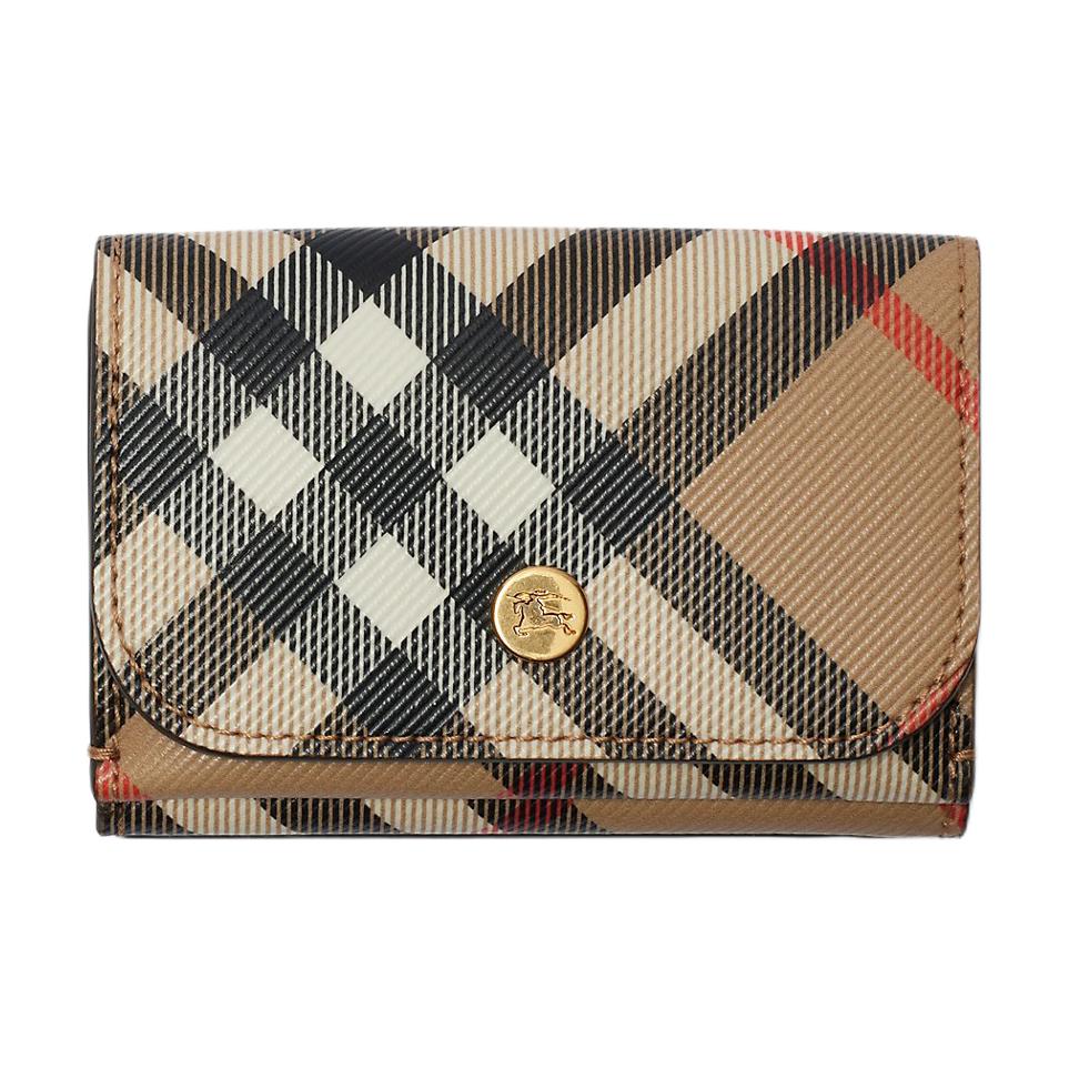 

Burberry Vintage Check Trifold Wallet, Luxury Gold-Tone Equestrian Knight Logo Compact Wallet for Men, Daily Carry & Travel Use 80952911 Basic Set (Bag+Dust Bag)