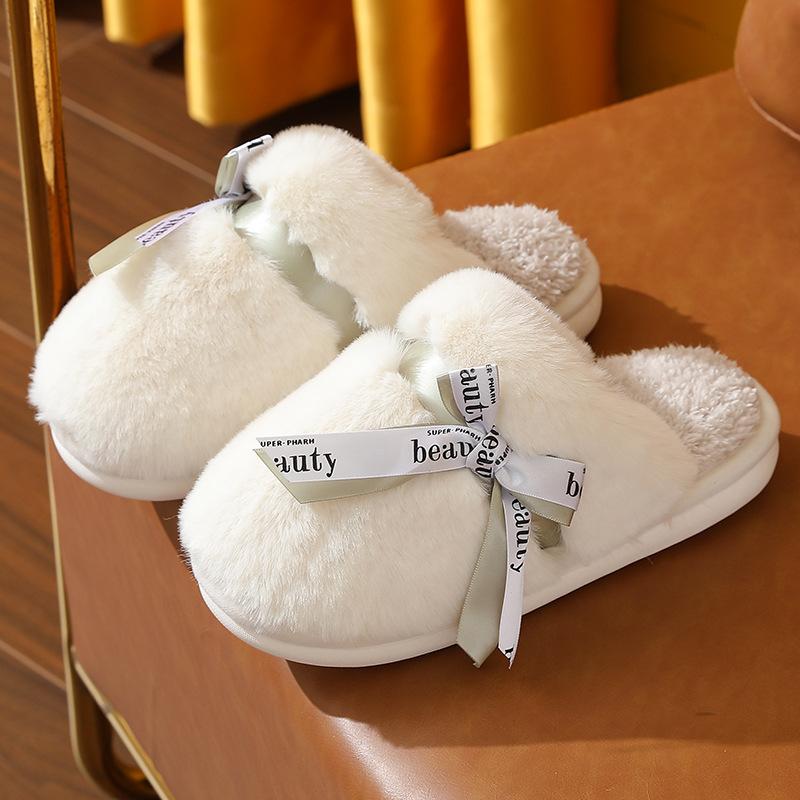 Autumn Winter Large Size Thick Bottom Indoor Cotton Slippers Casual Velvet Fur Cotton Shoes Women Warm Anti Slip Slippers 36-41