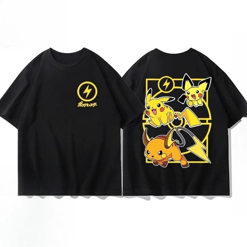 Pokémon Pikachu Gengar CharUnisexder Black Tshirt Unisexs 2026 Summer Fashion Oversize Street Casual Y2K Tops Streetwear Clothing