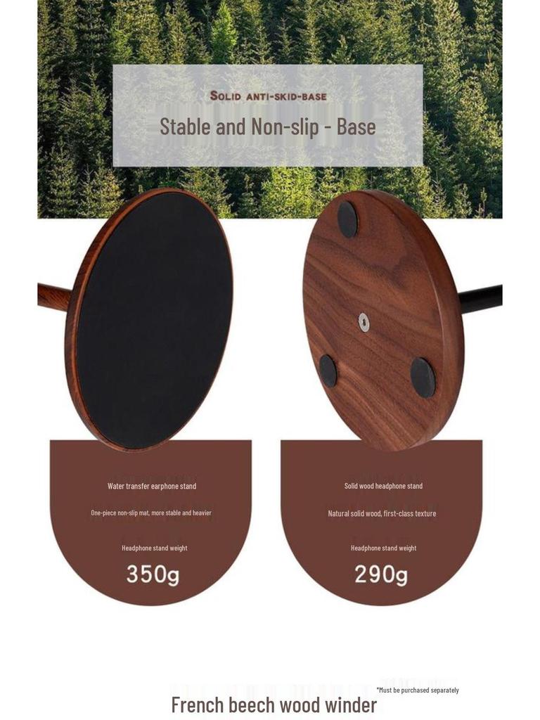 Solid Black Walnut Over-Ear Headphone Stand - Simple Wooden Display Hanger