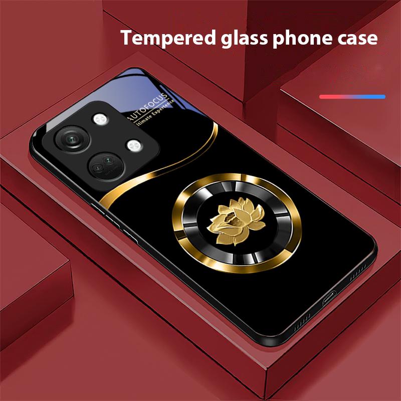 Circle Lotus Gold For OnePlus Nord 3 5 6T 7 Pro 8 12 10T Reno8 Lite 5G 10R Nord N30 Hard Shell Tempered Glass Phone Case Black
