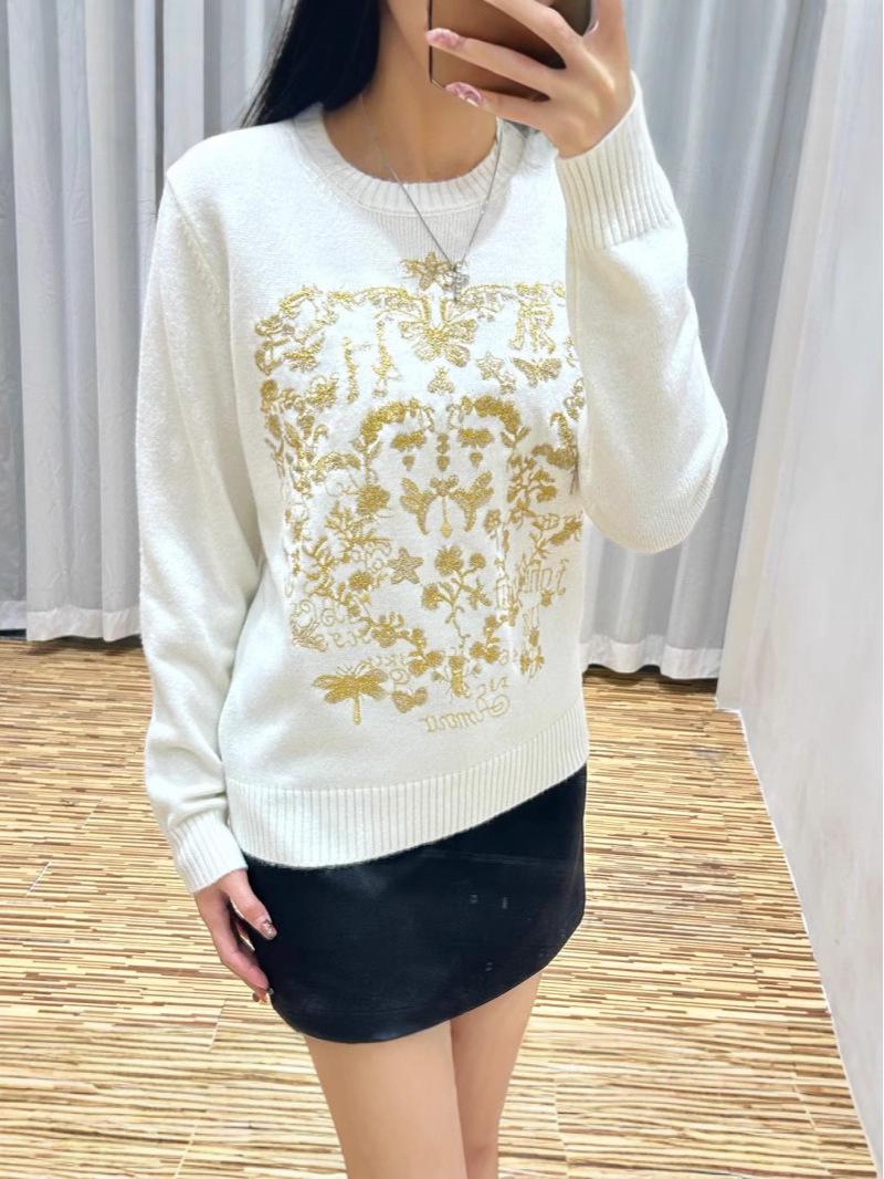 

Кашемировый свитер в европейском стиле с вышивкой золотой нитью и цветочным дизайном с бабочками Medium белый