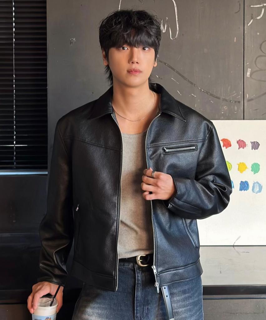 Draw Fit Russell Textured Single Leather Jacket [Black]