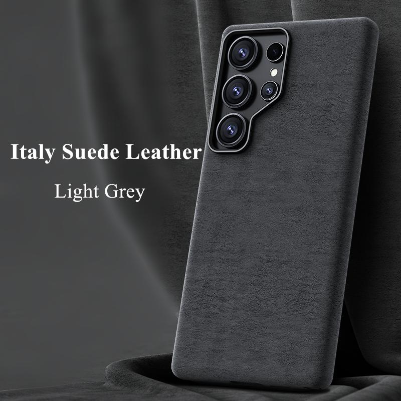 Premium Suede Leather Phone Case For Samsung Galaxy S25 Ultra S24 Plus Magnetic Wireless Charging Metal Camera Protection Cover
