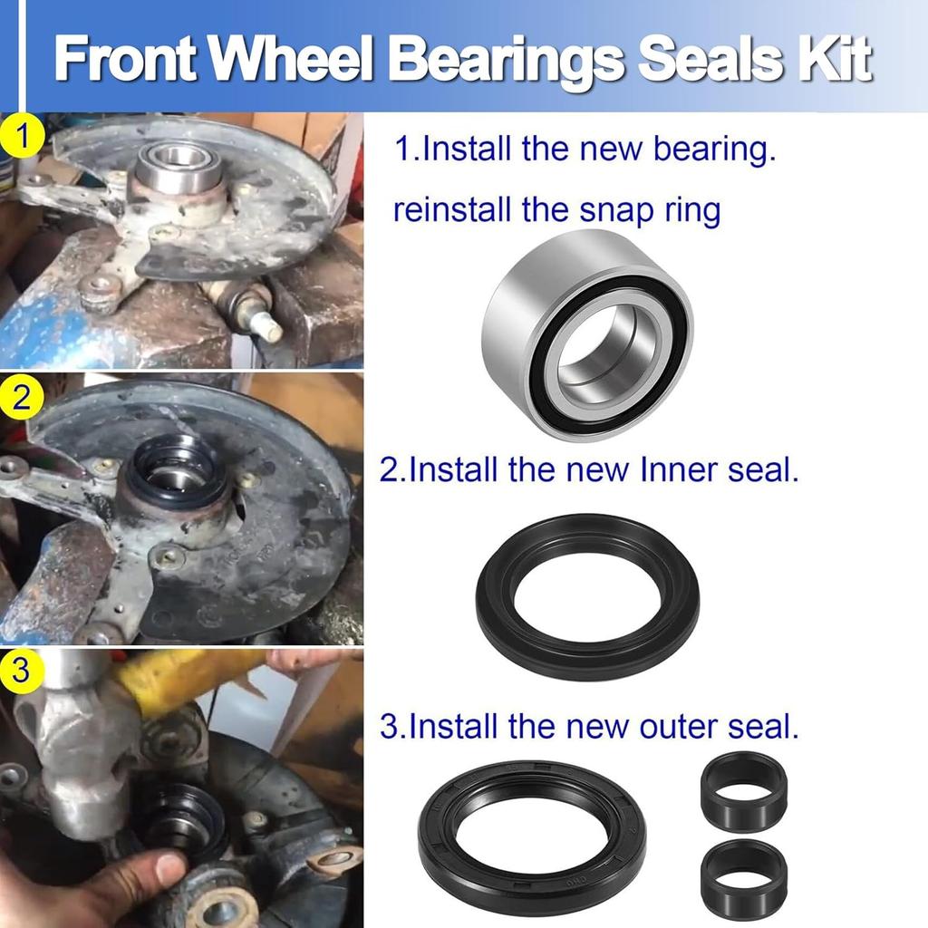 91256-HM7-003 Front Wheel Bearings Seals Kit Fits for ATV Foreman 400 450 500, Rubicon 500 650 680 Replace 91051-HA7-651 91209-HN2-003