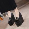 New Muffin Bottom Women's Shoes Wedge Heel Round Head 16CM Super High Heel Shoes Fashion Patent Leather Increase Women's Shoes