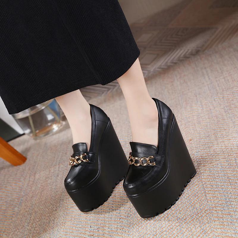 New Muffin Bottom Women's Shoes Wedge Heel Round Head 16CM Super High Heel Shoes Fashion Patent Leather Increase Women's Shoes