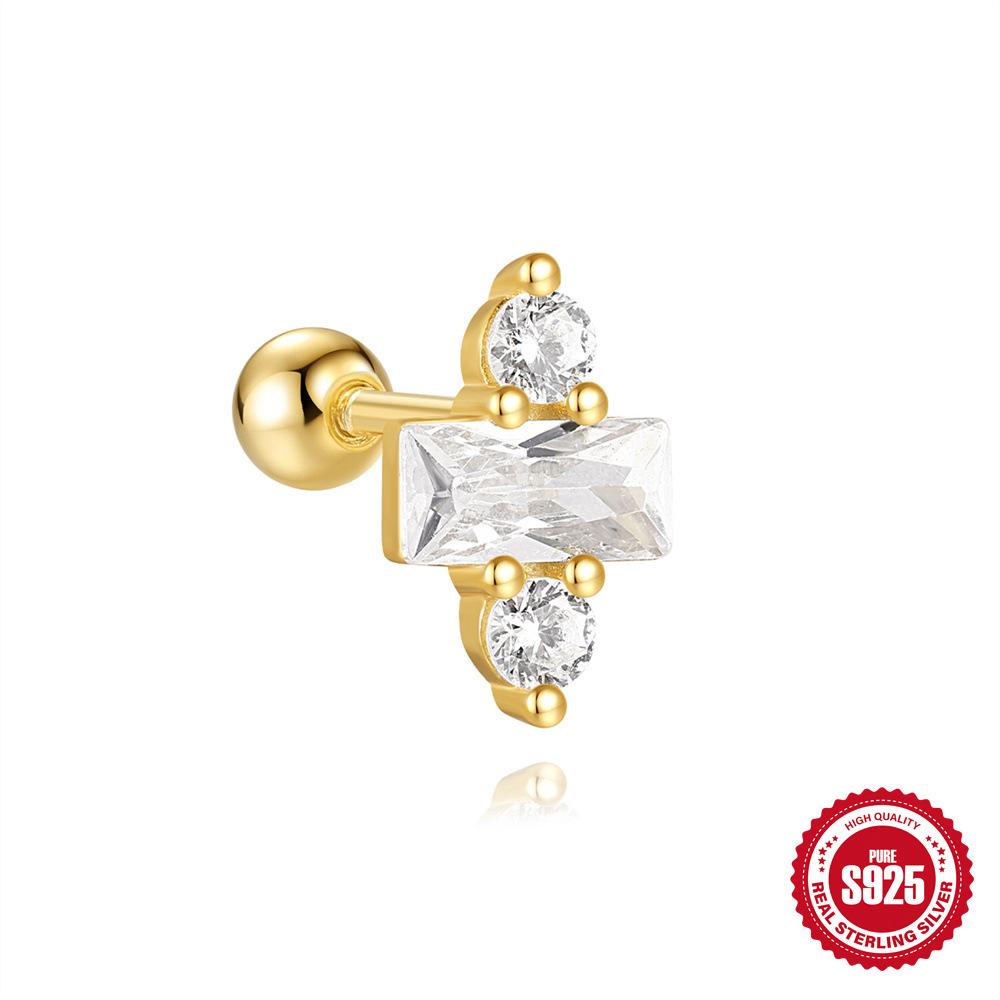 S925 Sterling Silver Red Earrings Square Gravel Popping Stud Earrings Exquisite Versatile Twist Ball Ball Puncture Earbone Stud