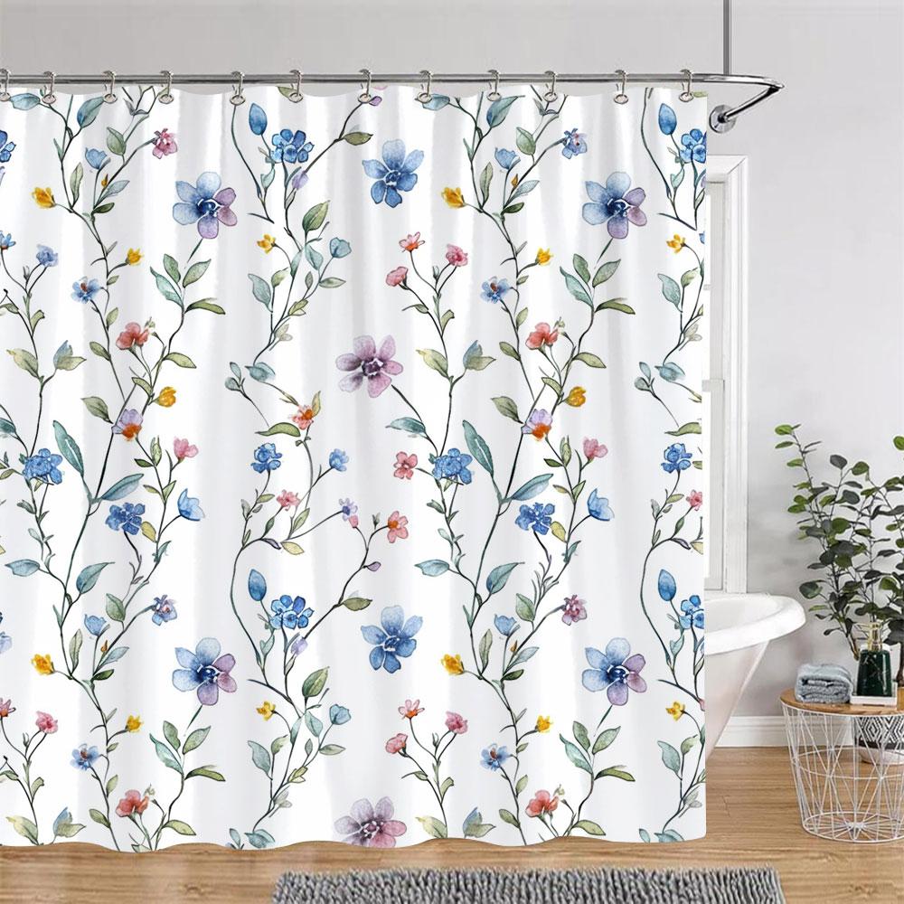 Beautiful Botanical Floral Shower Curtain Watercolour Painting Art Creative Vintage Style Polyester Bath Curtains Bathroom Decor