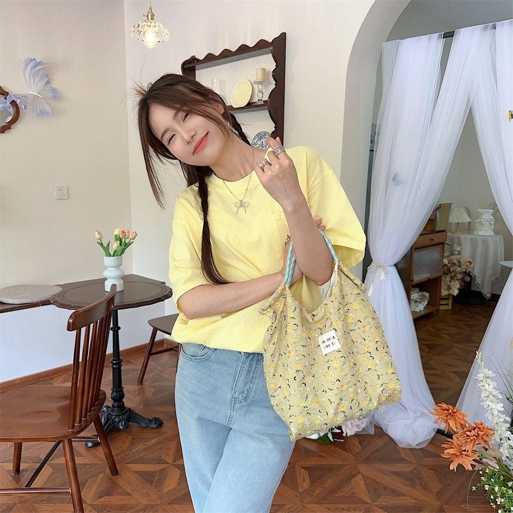 Tote Bag Sozakka Floral Bag Simple Canvas Commute Flower Handbag Shopping Bag Underarm Bag Single Shoulder Bag Unisex