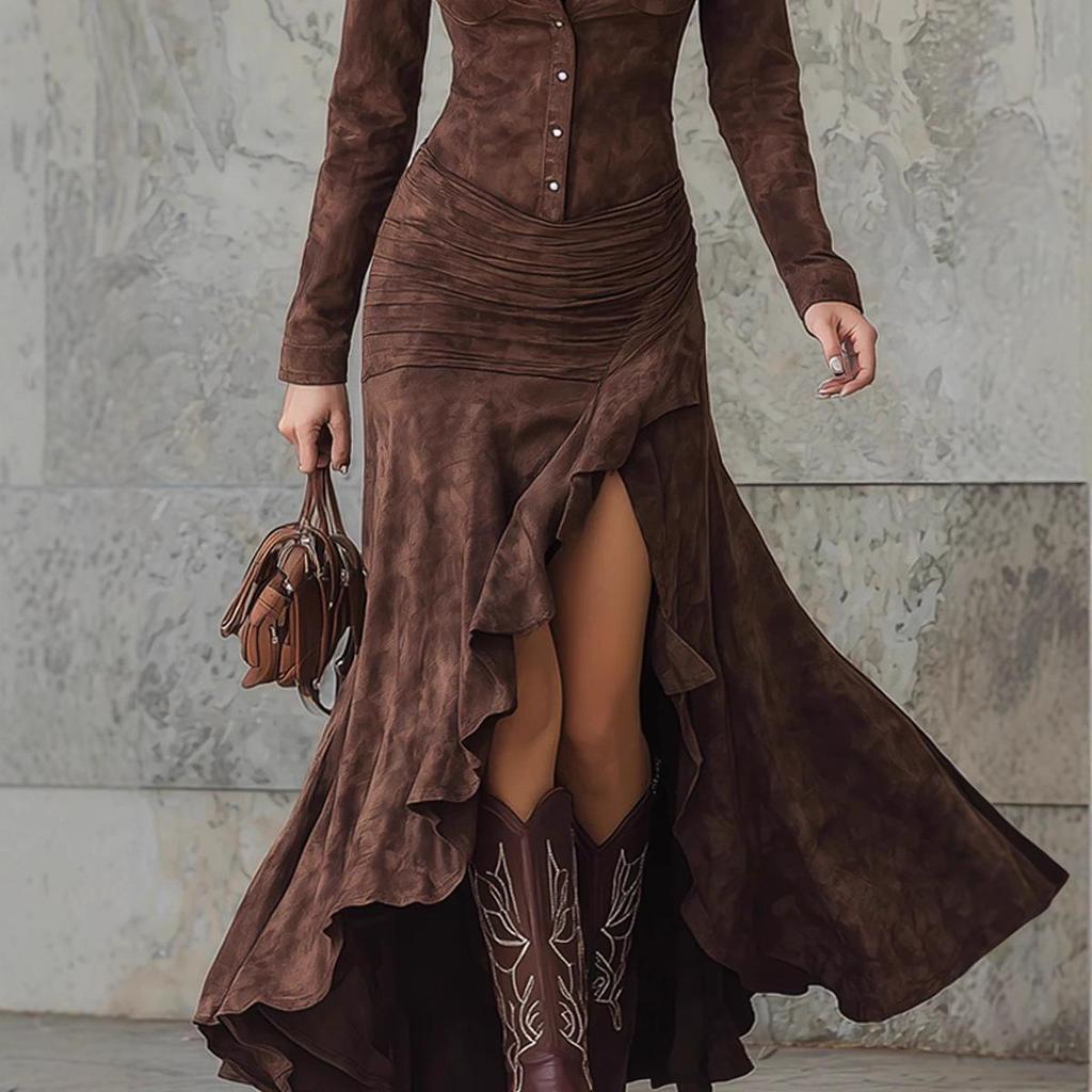 In-stock 2025 Slim Fit Zipper Stand Collar Long Dress - Autumn/Winter Bestseller
