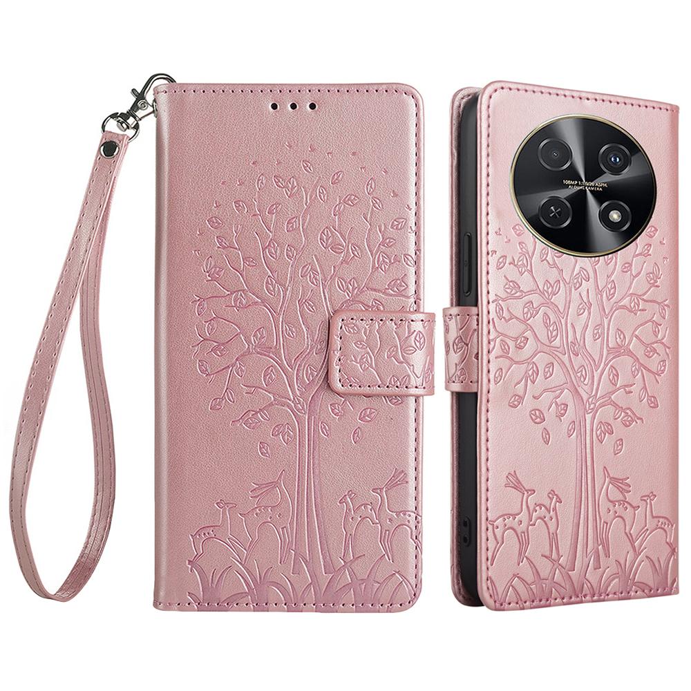 For Huawei Nova 12i 4G Leather Wallet Stand Case Tree Imprinted Cell Phone Cover