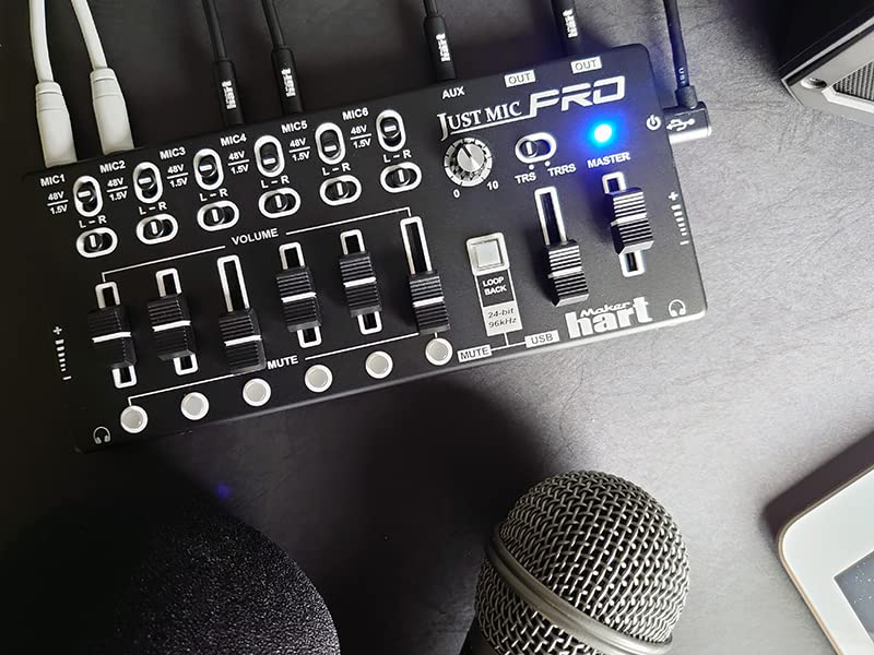 Maker Hart Just Mic Pro Multitrack Workstation 6 Mic INs with Microphone Power Supply 1 Stereo IN 4 Audio OUTs USB Audio IN OUT USB Mute / / /