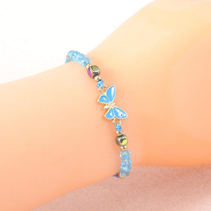 Cute Animal Butterfly Multicolor Crystal Small Round Beads Bracelets for Women Boho Rainbow Rope Bracelet Wristband Jewelry Gift