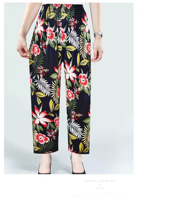 Pantalones Sueltos de Seda Helada de Cintura Alta para Mujer: A Prueba de Mosquitos, Longitud de Nueve Puntos, Talla Grande, Corte Informal