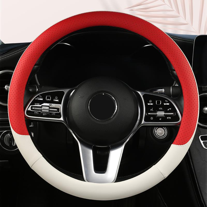 Funda de Volante de Cuero Antideslizante para Coche Cubierta Protectora Universal para Volante de Coche Estilo de Moda Forma O D 38 cm
