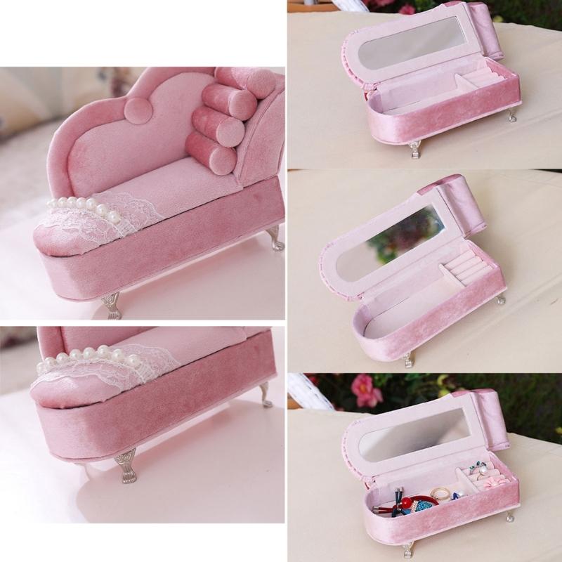 Openable Pink Furniture Jewelry Box Earrings Bracelet Ring Necklace Display Storage Cases Mini Armchair for Dollhouse
