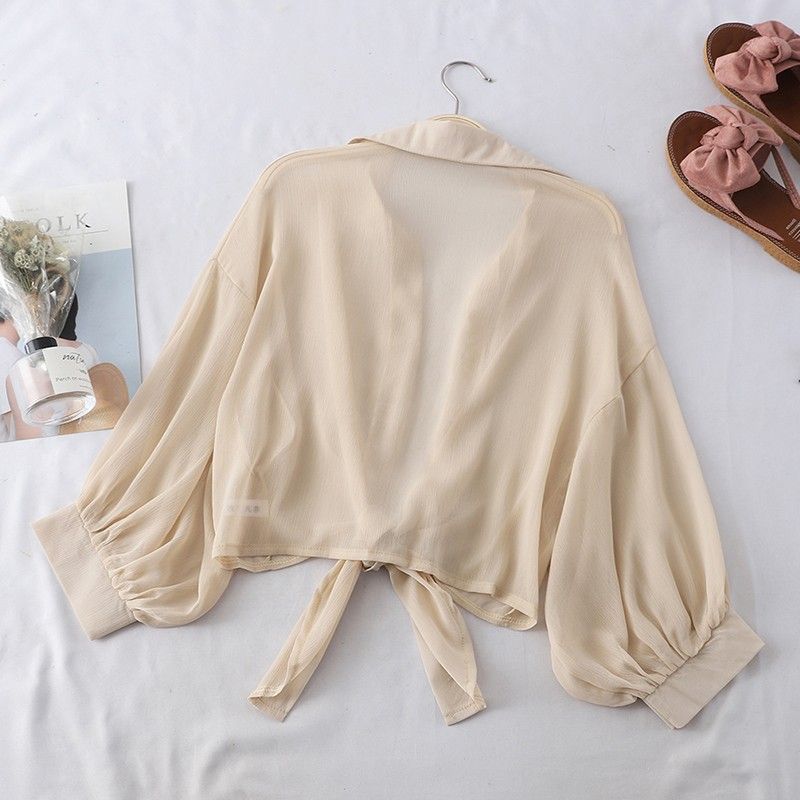 Summer Half Sleeve Buttoned Up Shirt Loose Casual Blouse Chiffon Shirts Women Tied Waist Elegant Blouses for Women