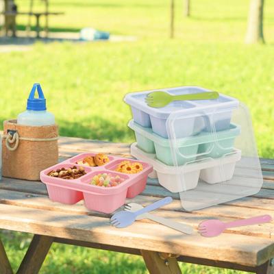 4 Grid Snack Containers Reusable Meal Prep Lunch Containers Portable for Kids and Adults Home Snack Storage Bottles Kitchen Tool