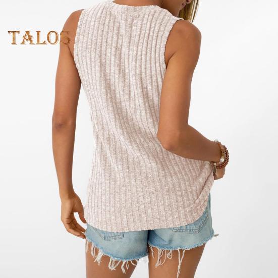 Women Tops Round Neck Sleeveless Slim Fit Knitted Tops Solid Color Elastic Ribbed Tank Tops Daily Wear
