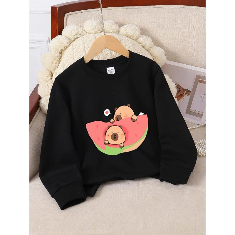 European sizes Kids' Crewneck Sweatshirt - Cute Bears Watermelon Slice Pattern , Sportswear And Casual Wear, Soft And Comfortable