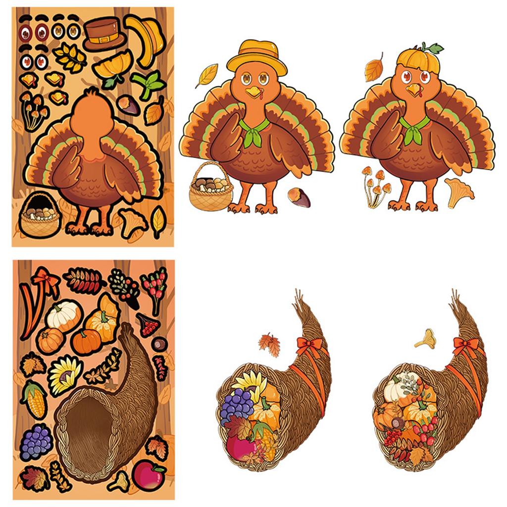 8 Thanksgiving Puzzle Face-changing Stickers, Cartoon Turkey And Squirrel Children's Cute Puzzle Diary DIY Stickers