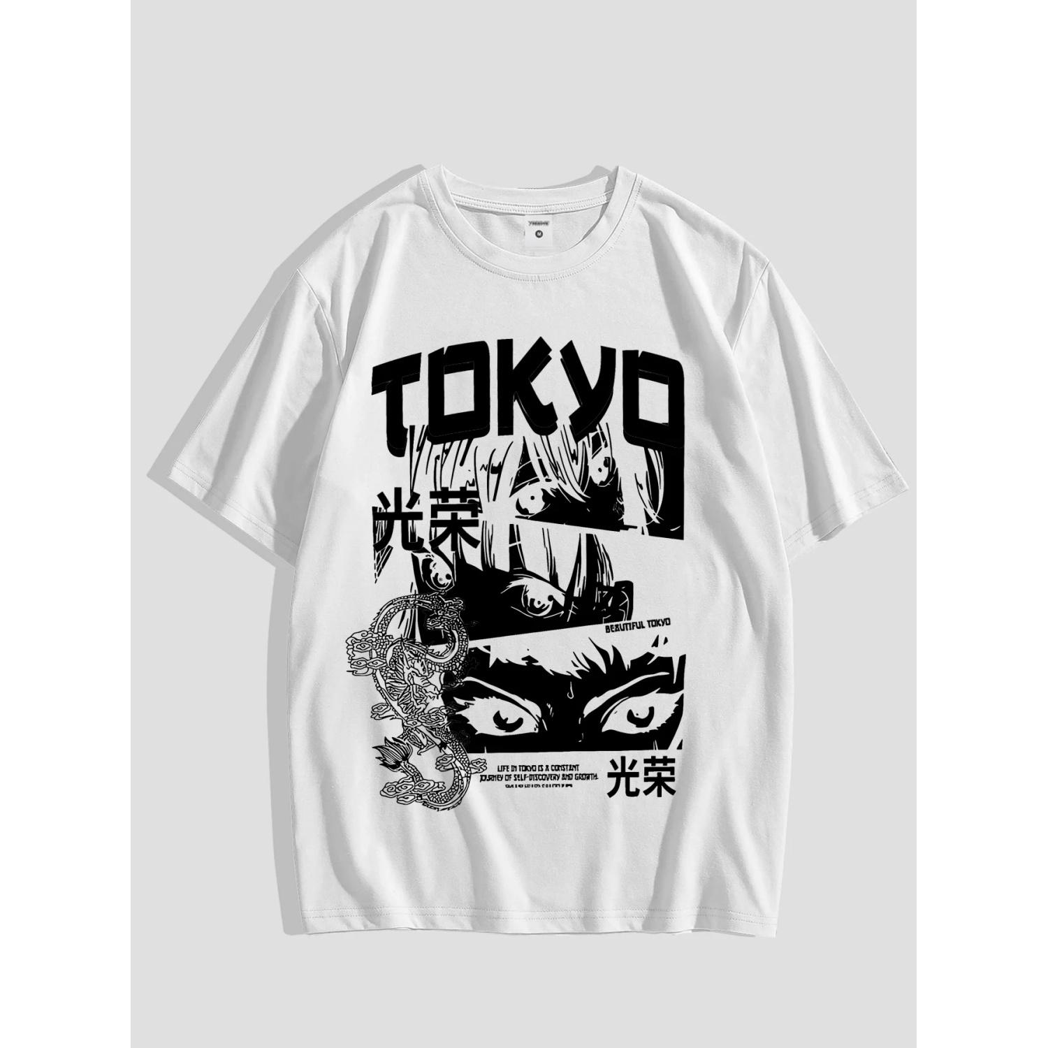 

Y2K Anime Print Summer Men s Casual Short Sleeved T-shirt Casual Daily Style Fashionable Clothing XXXXXL чорний
