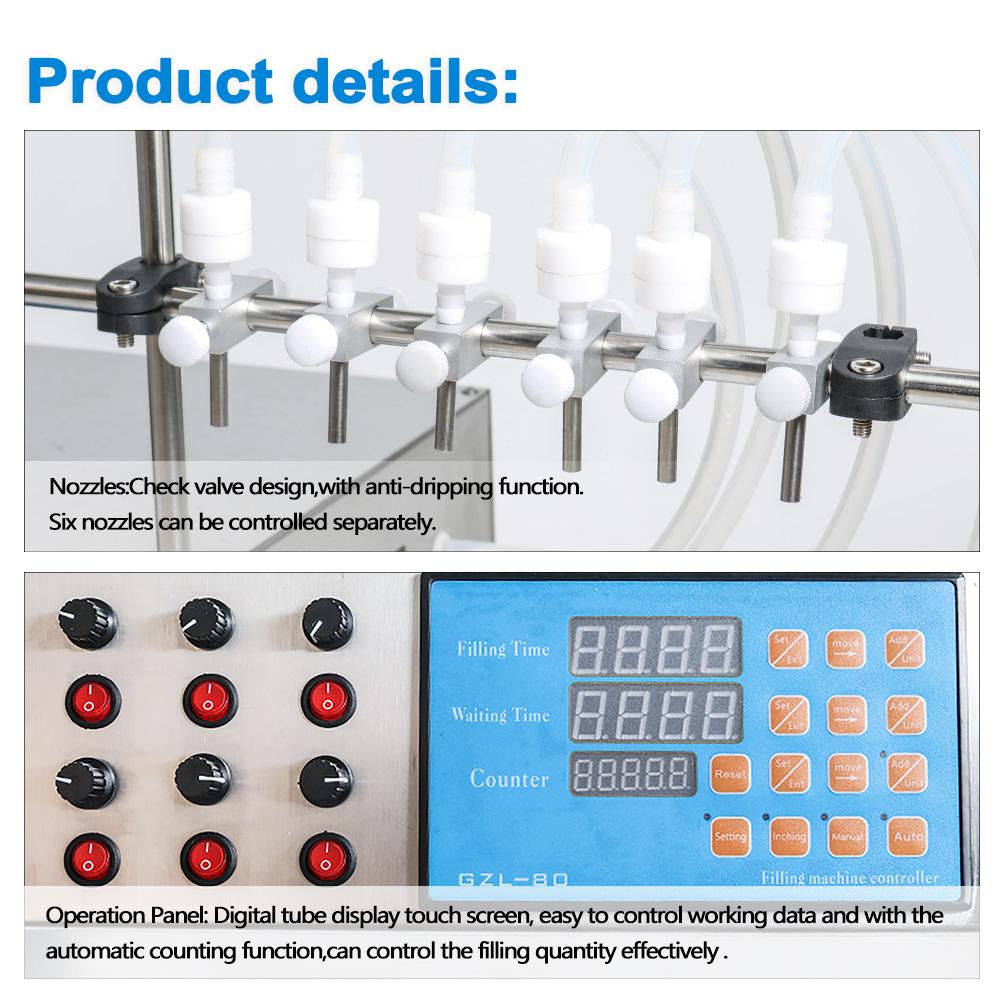 ZONESUN ZS-YTDP6 6 Nozzles Diaphragm Pump Liquid Filling Machine For Perfume Water Juice