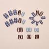 30Pcs Press on Nail Short Square Fake Nail with Plaids Cats Eye Designs Glues on Nail Glossy False Nail Artificial Nail
