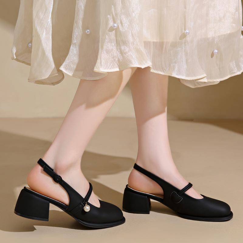 2025 Summer New Women's Mary Jane Shoes High Heel Fairy Tale Style Slip-On Match Skirts French Thick Heel Single Shoes Round Toe
