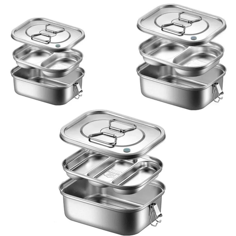 304 Stainless Steel Lunch Box Household Spill-proof Square Lunch Box Double-layer Compartmental Lunch Box Suitable For Picnics