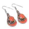 Red Coral Gemstone Earrings Tibetan Handmade Bahamas Nepali Jewelry 2.3" NE 5355