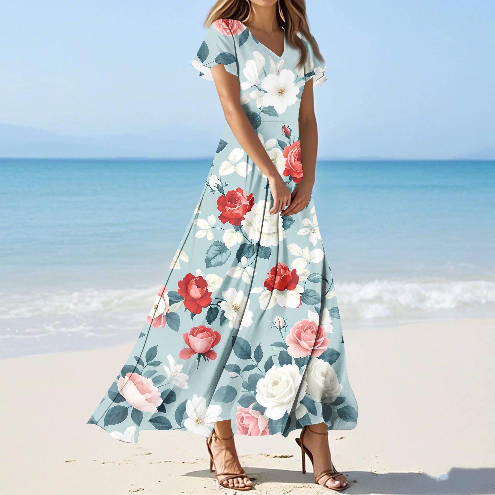 

Женские повседневные модные длинные платья с принтом, платья с V-образным вырезом и коротким рукавом XXL розовый