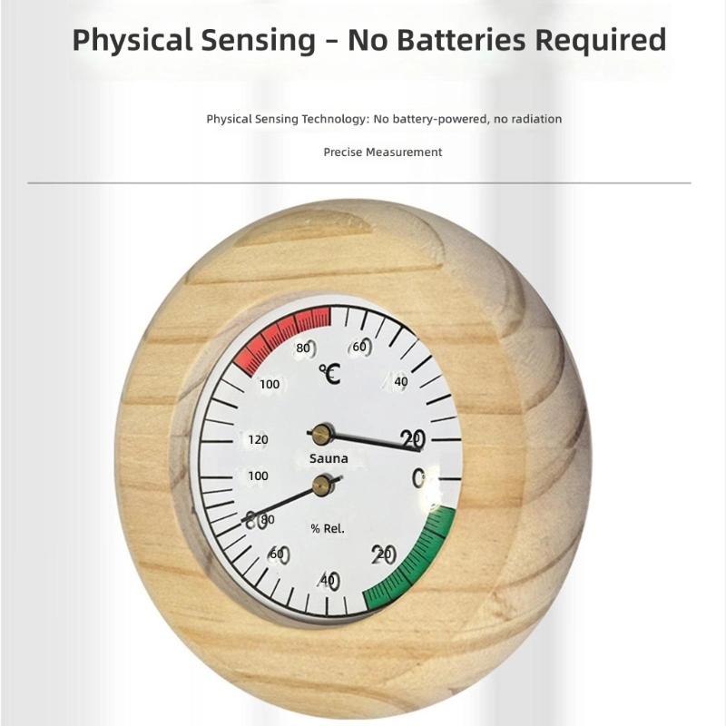 Wooden Bathroom Thermometers Hygrometer With Color Reference Zone Glass Cover For Sauna Room Temperature Humidity Display