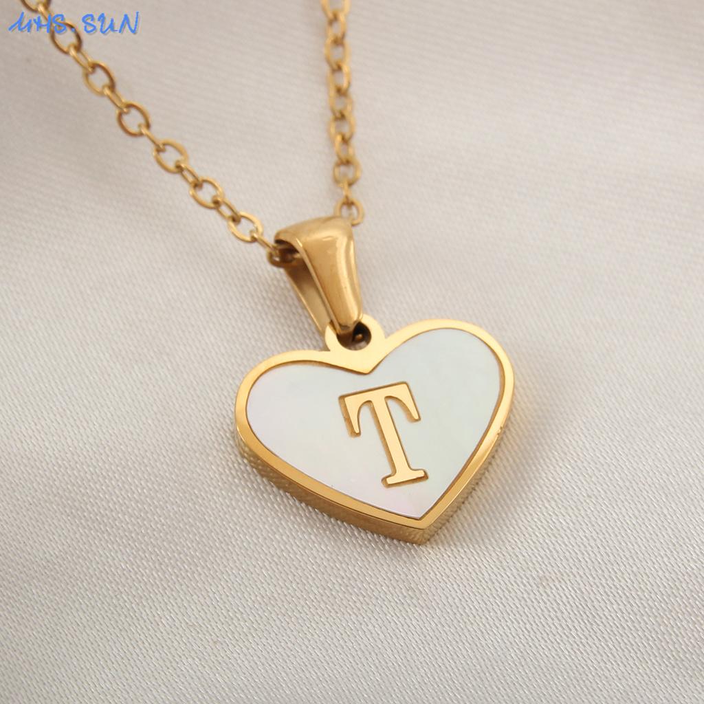 MHS.SUN Stal Nierdzewna Naszyjnik z Sercem i Inicjałem dla Kobiet Dziewczyn Pozłacany Wisiorek z 26 Literami A-Z Choker Biżuteria Prezenty Urodzinowe