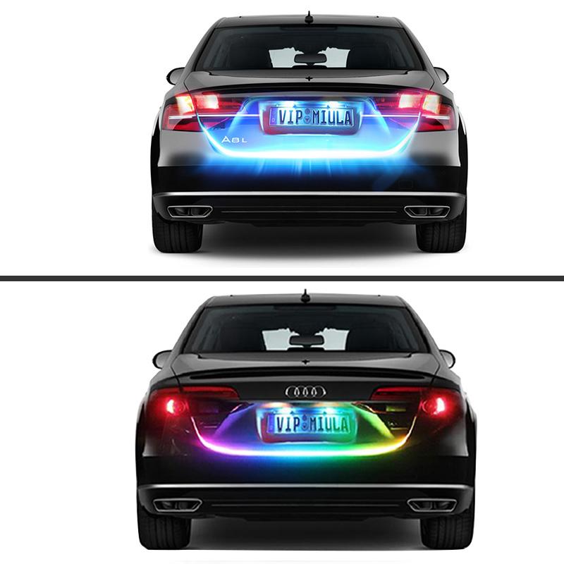 12V 120CM Auto Trunk Light LED Strip Running Brake Reverse Turn Signal Lamp 5050 RGB 72 SMD Waterproof Flowing Light Car Styling
