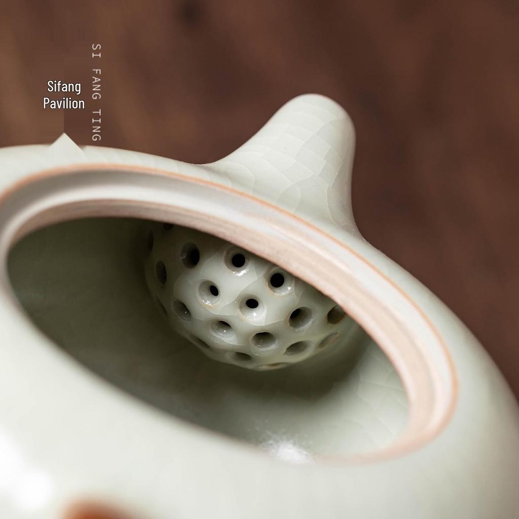 Handmade Sky Blue Ru Kiln Teapot Set – High-Grade Crackled Porcelain Kung Fu Tea Brewing Tool with Gift Box