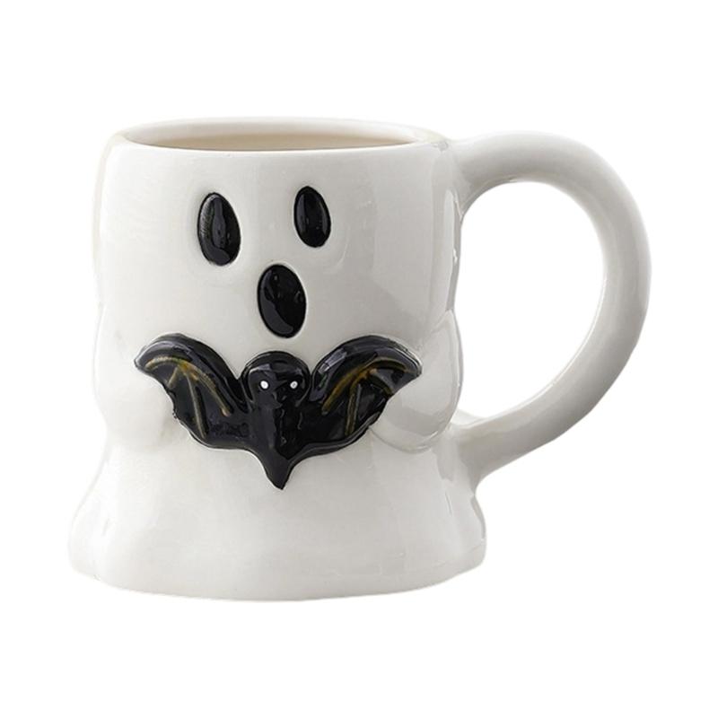 Roztomilé hrnčeky z bieleho porcelánu s tematikou ghúlov, odolná keramika, ideálne na halloweenske dekorácie alebo do kancelárie