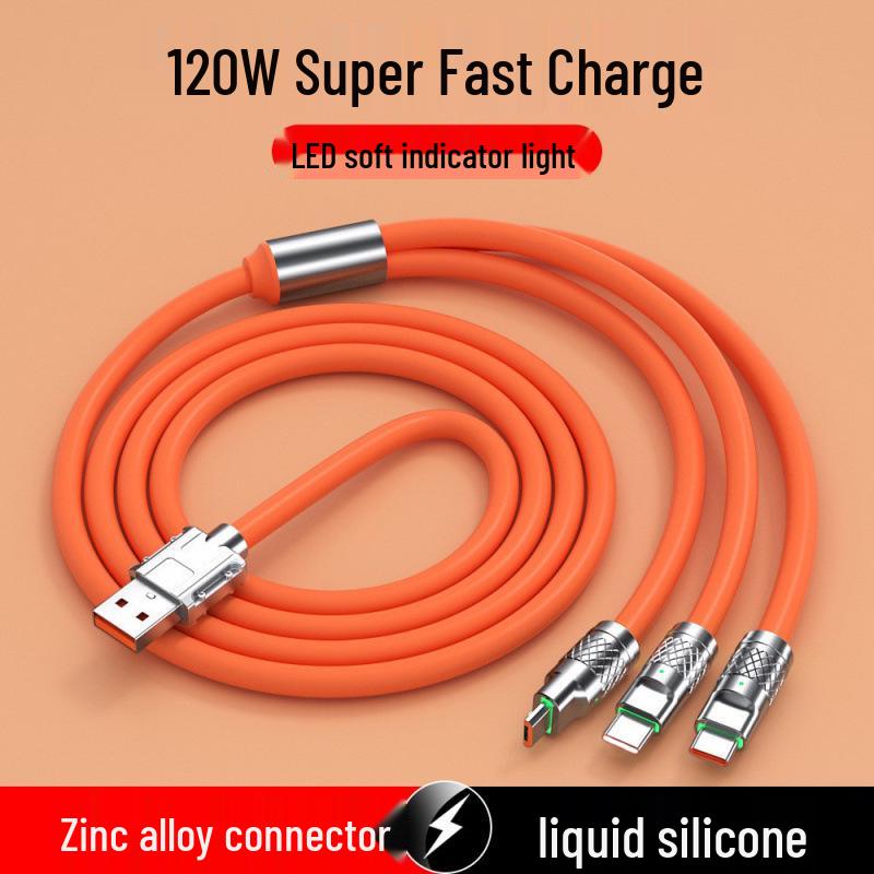 120W Zinc Alloy Fast Charging Cable: 3-in-1 for Apple, Huawei, Android Devices