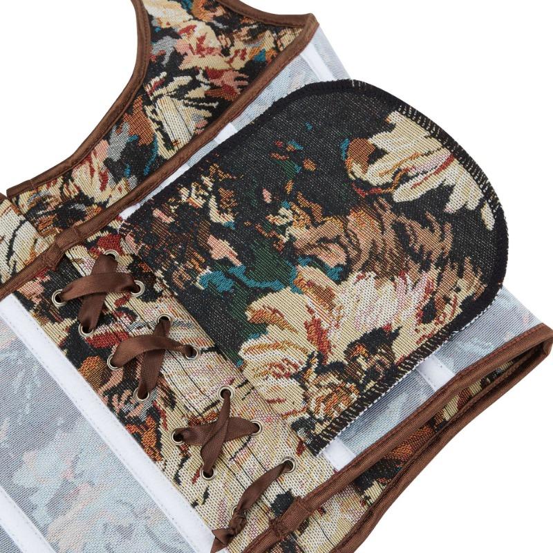 Vintage Kwiatowy Top Korsetowy na Szyję Zapięcie z Przodu Biustonosz Crop Top