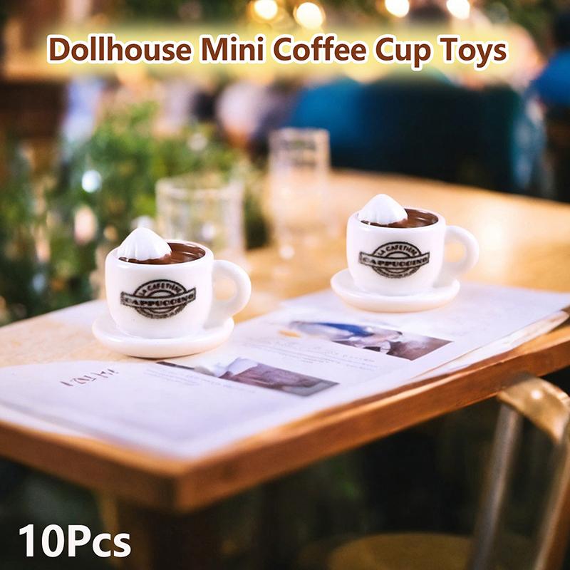 10Pcs 1/12 Dollhouse Simulation Mini Coffee Cup Model Dollhouse Coffee Shop Scene Decor Dolls House Accessories Pretend Play Toy