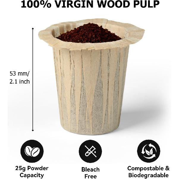 Jednorázové kávové filtry pro můj K-Cup, K-Carafe, Cuisinart SS-RFC a další velké opakovaně použitelné filtrační kalíšky (Nebělený 100 kusů)