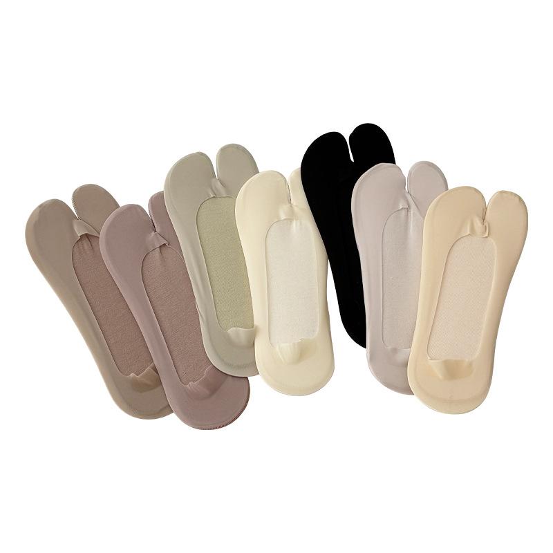 Calzini a punta divisa, Calzini invisibili da due pollici, Calzini estivi da donna, Stile zoccolo di pecora, Fondo in cotone, Antiscivolo, Tallone antiscivolo, Scarpe da barca