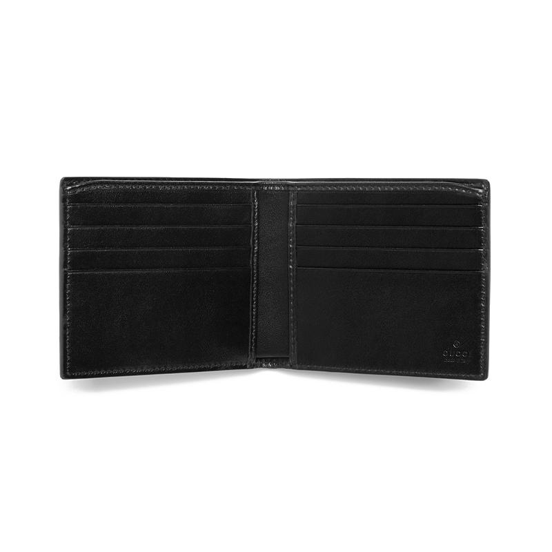 Gucci Hot Stamped Logo Cowhide Short Bi-fold Card Holder Wallet Men's Black