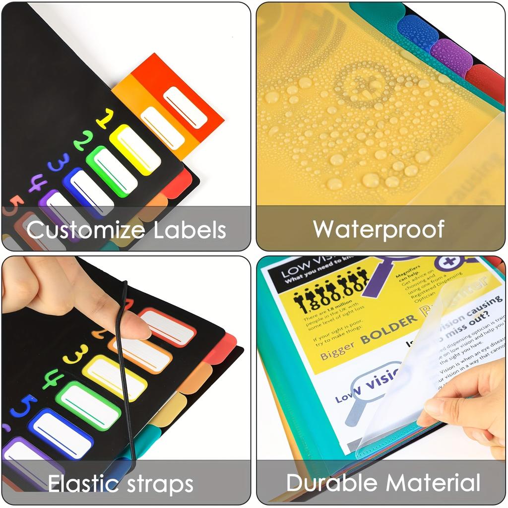 Colorful Tags A4 Folder with Month Divider - Durable Plastic Document Organizer Color Coded Calendar System