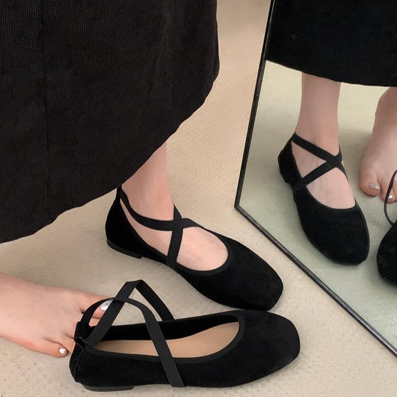 Fashion Ladies Ballet Shallow Flat Shoes Women's Retro Mary Jane Shoes Casual Soft Sole Shoe Women Cross Strap Flats Zapatos Mujer 2025