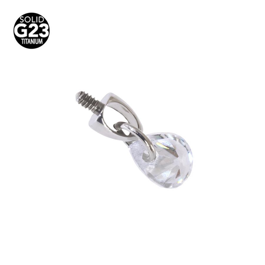 F136 Titanium Teardrop Bullet Head Lip Stud with Crystal Zircon Pendant for Ear Cartilage Piercing
