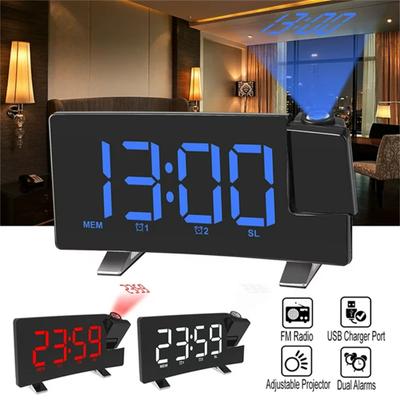 Projektionswecker, FM-Radio-Digitaluhr für Schlafzimmerdecke, USB-Telefonladegerät, 7-Zoll-Bildschirm, Dual-Alarme